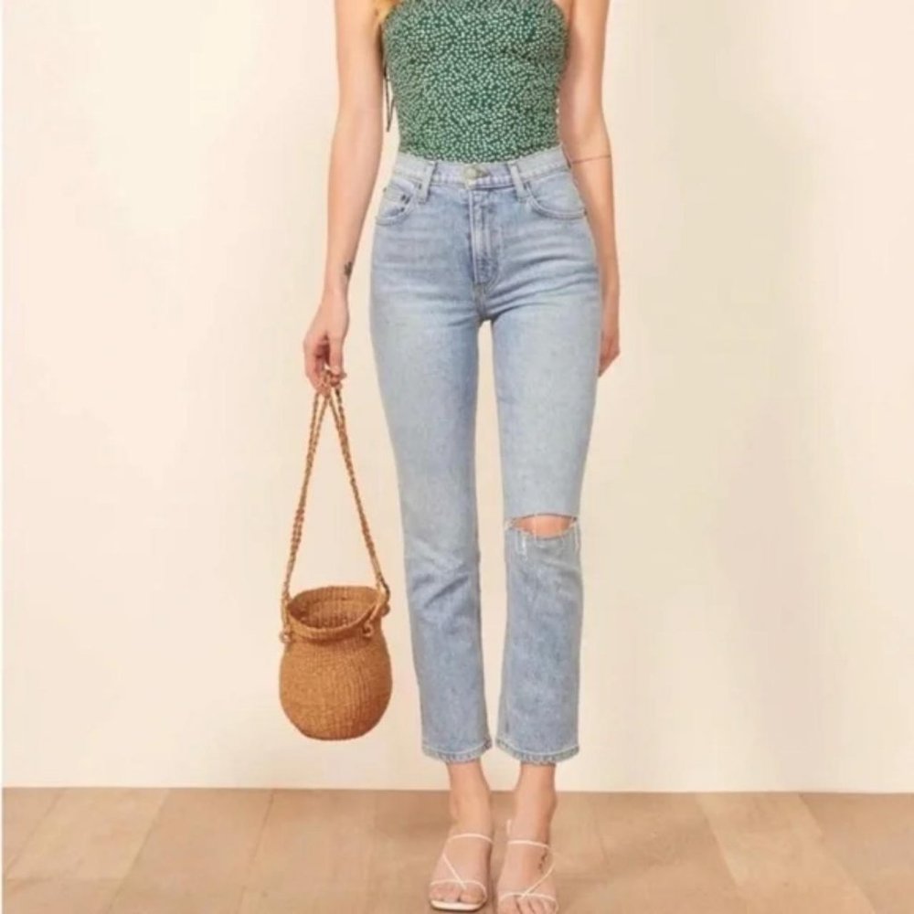 Reformation Liza High Straight Crop Destroyed Jeans
